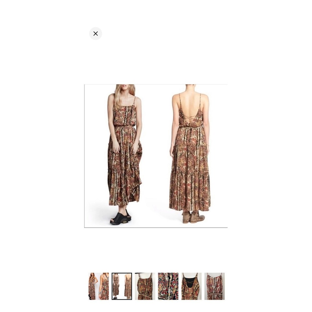 Free People Floral Maxi Dress Small Boho Tiered Open Back Spaghetti Strap Multi
